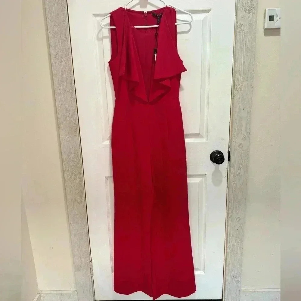 BCBGMAXAZRIA Women’s Wide Leg Romper Jumpsuit Red - Picture 3 of 12